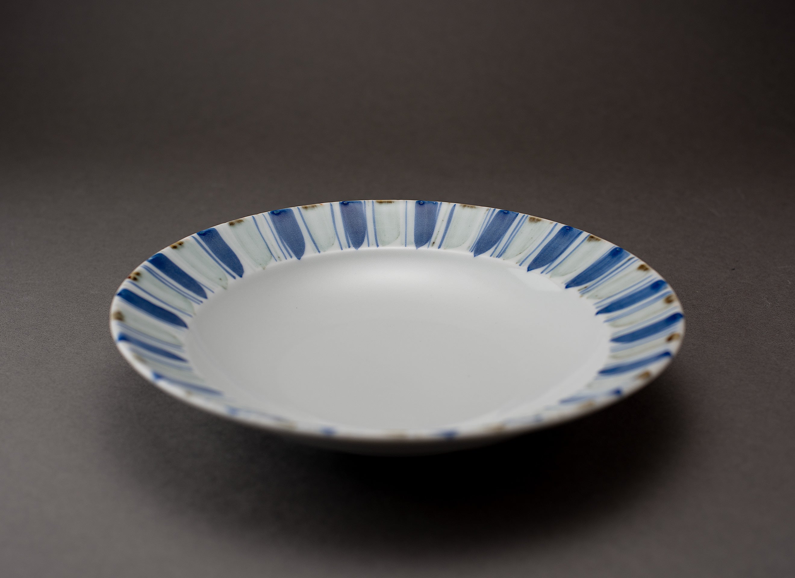 Motif linéaire Assiette en porcelaine bleue et blanche