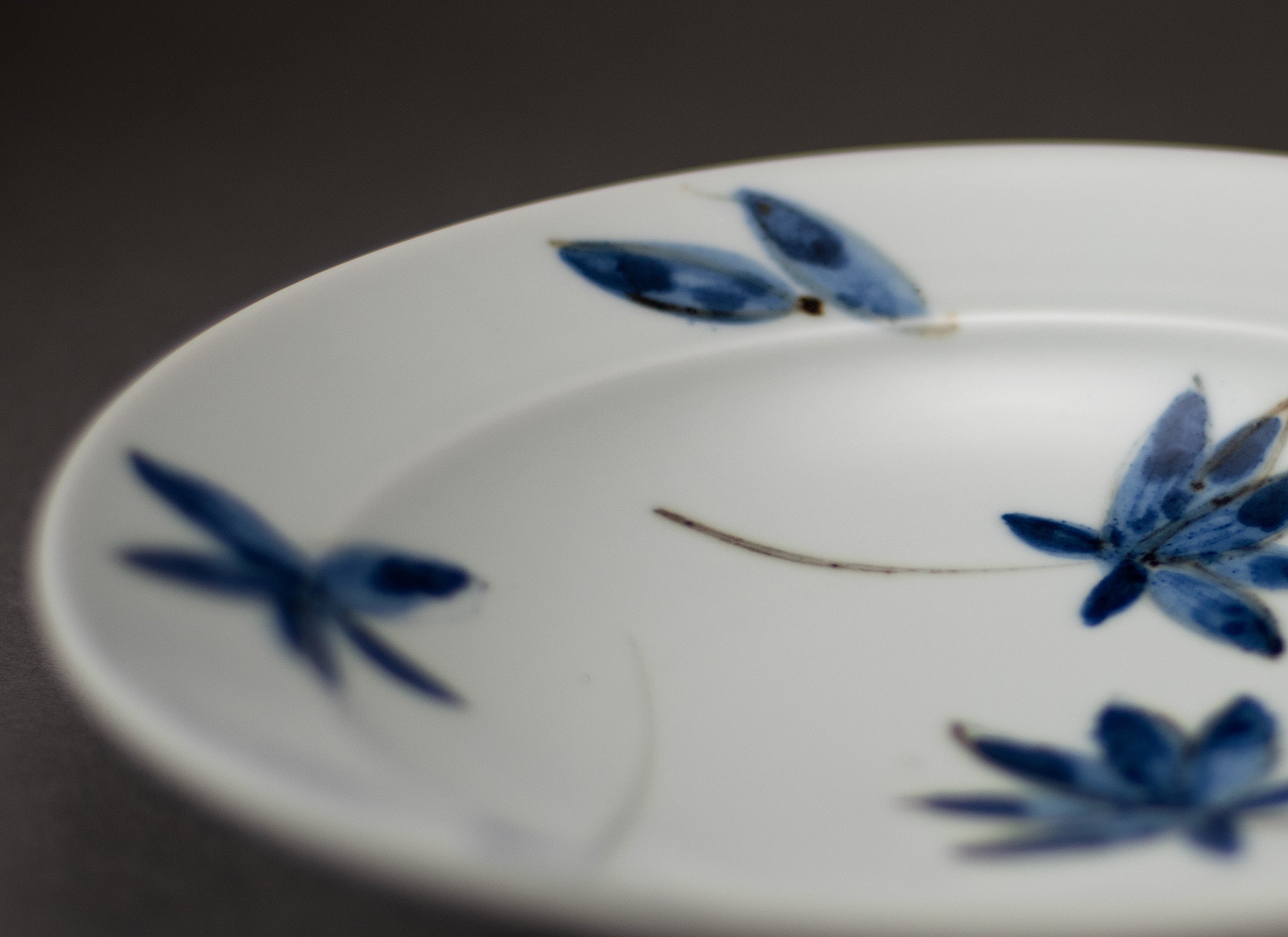 Motif feuillage Assiette en porcelaine bleue et blanche