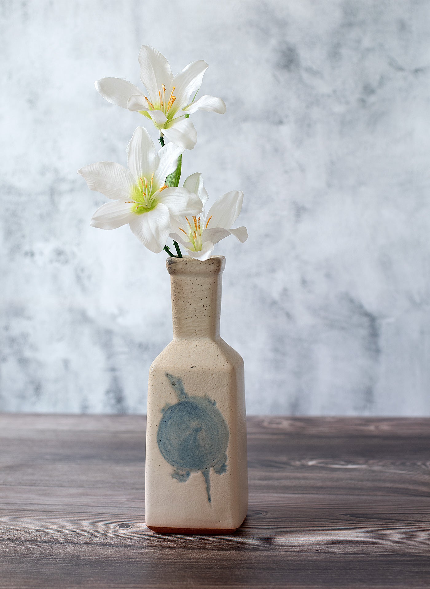 Square vase decorated with an illustration of a “suppon” turtle