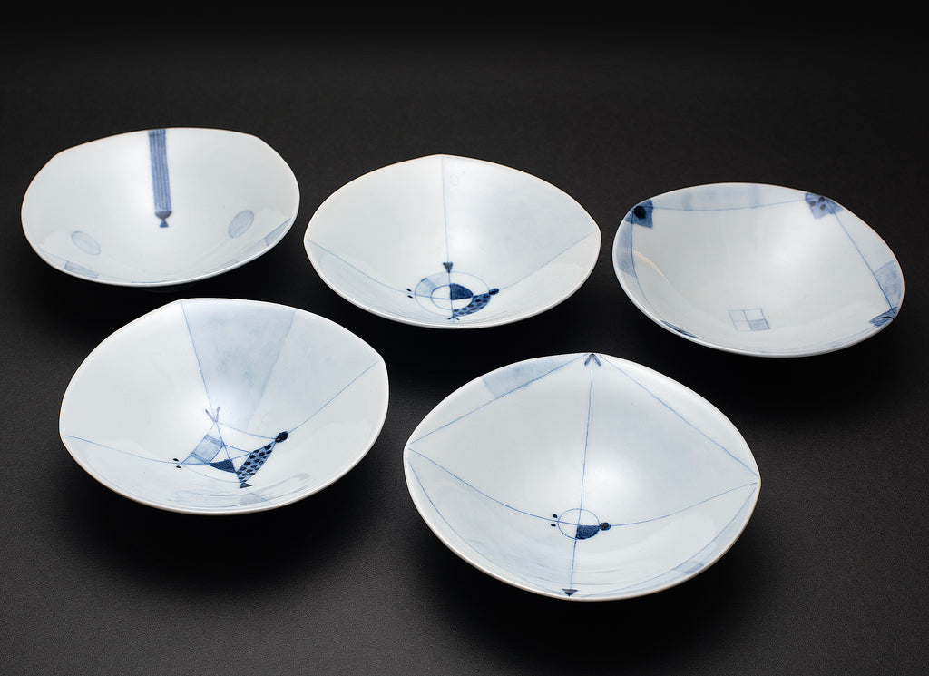 Blue porcelain pattern line, underglaze, small bowl (set of 5)