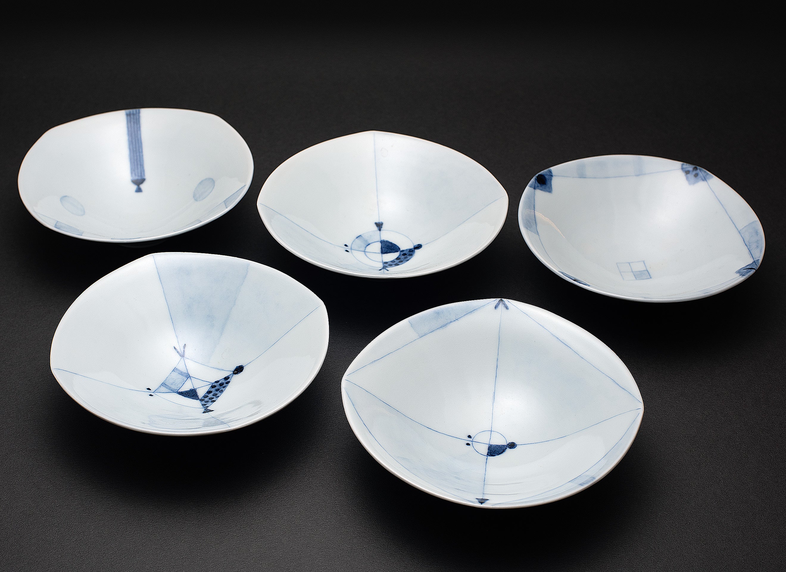 Ligne motif Porcelaine bleu sous couverte petit bol (ensemble de 5)