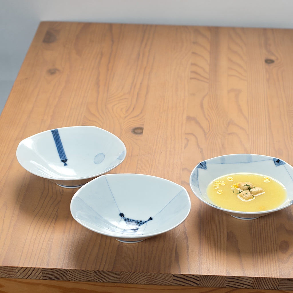 Blue porcelain pattern line, underglaze, small bowl (set of 5)