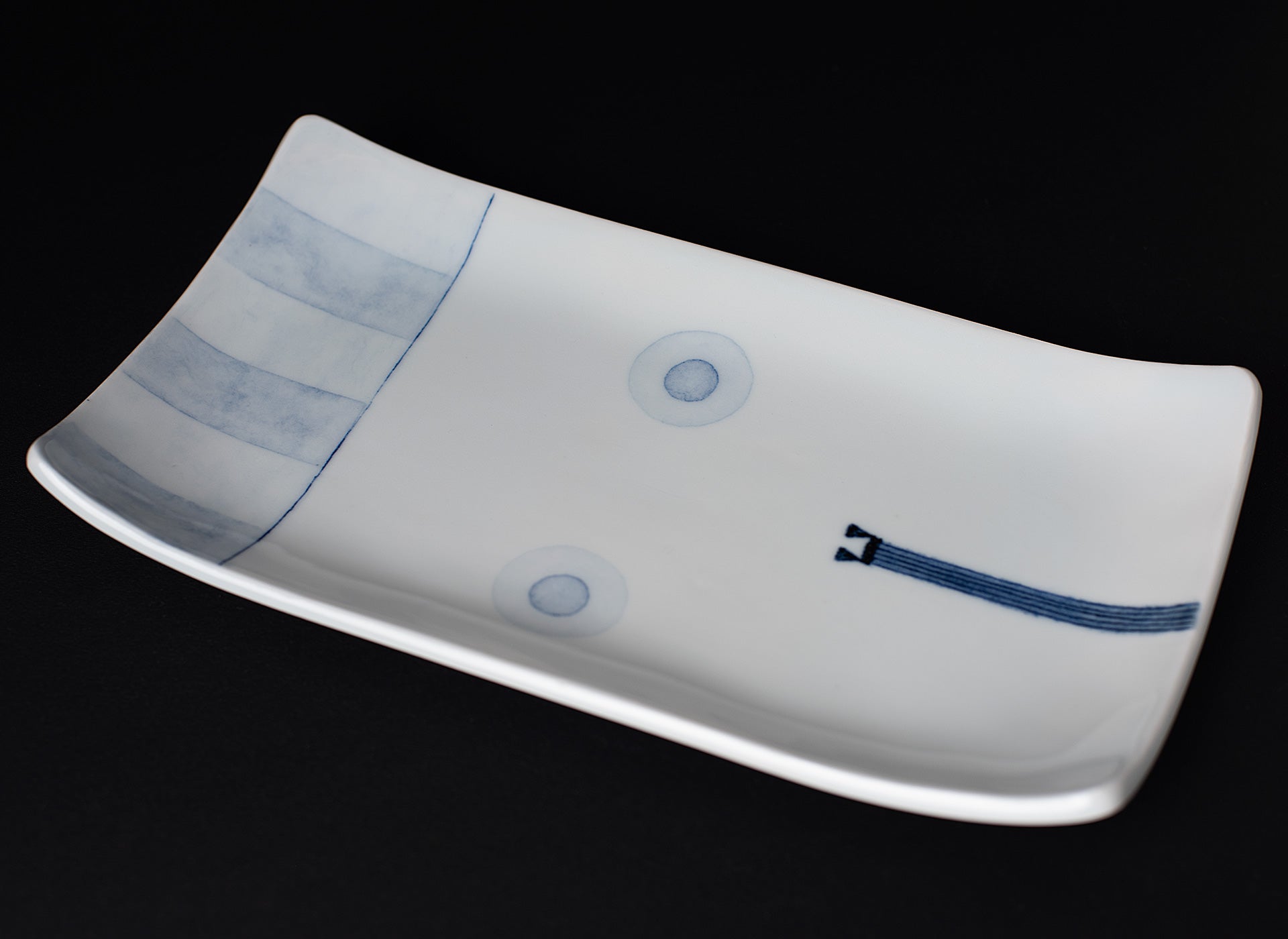 Ligne motif Porcelaine bleu sous couverte assiette rectangulaire