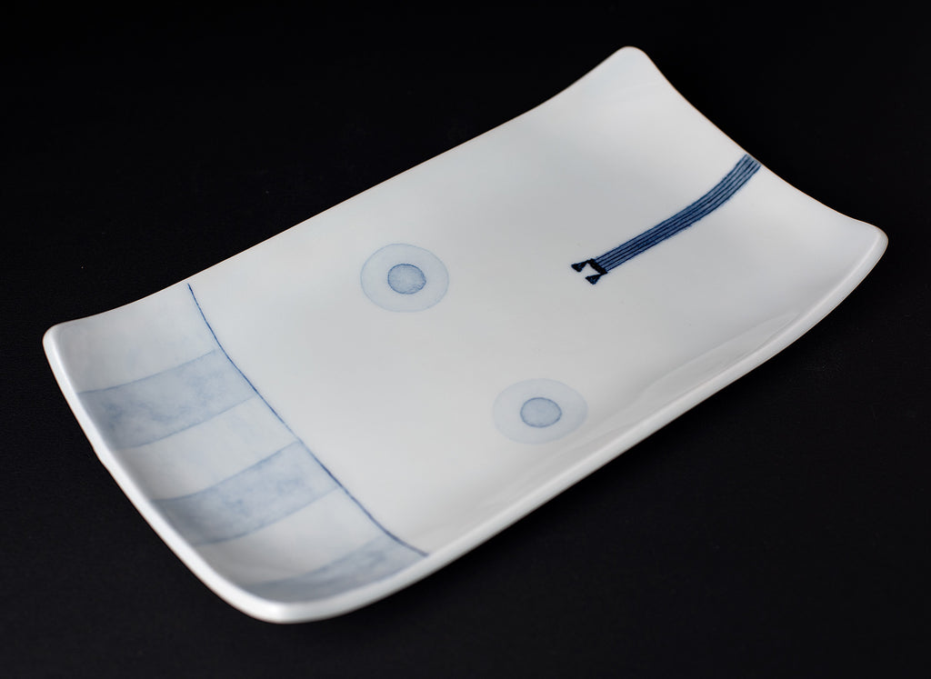 Ligne motif Porcelaine bleu sous couverte assiette rectangulaire